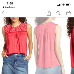 Gibson x Hi Sugarplum red floral yoke tank petite xs